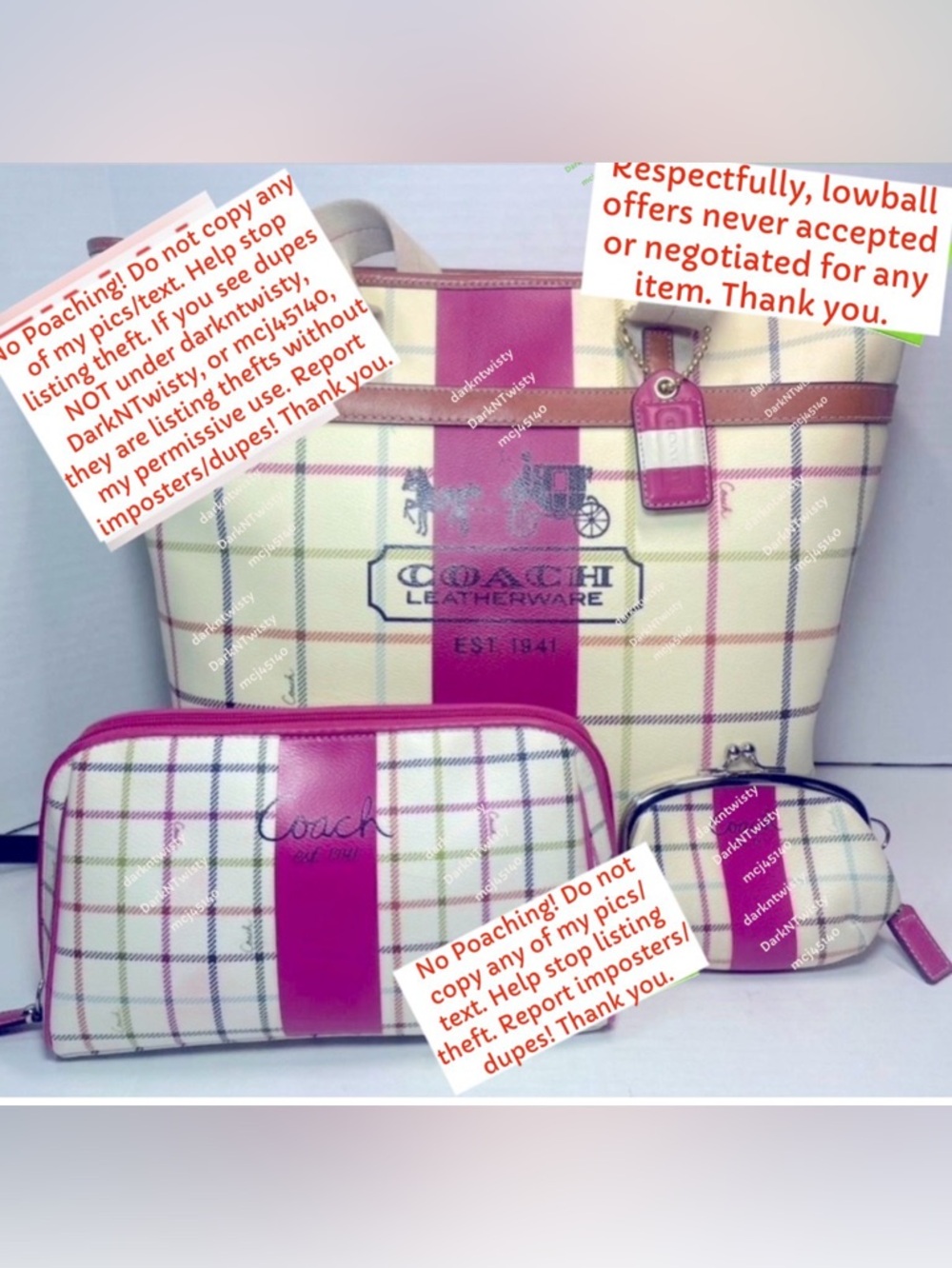 GREAT GIFT!! RARE Coach 3 piece Tote, cosmetic bag, change purse set PRICE FIRM